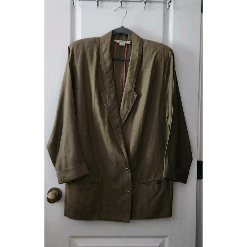 ANN TAYLOR Women's Retro Jacket Blazer Coat Linen‎ GREEN VINTAGE Size 8